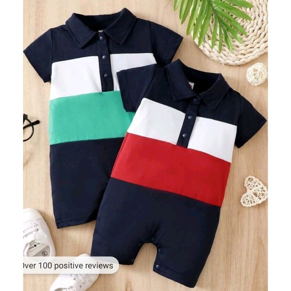 Set Of 2 Color Block Polo Neck Rompers | Toddler Boys | Size 18-24 Months
